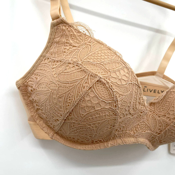 NWT Lively The Lace No-Wire Push-Up Bra in Toasted Almond Size 38D Nude Wireless - Picture 7 of 16